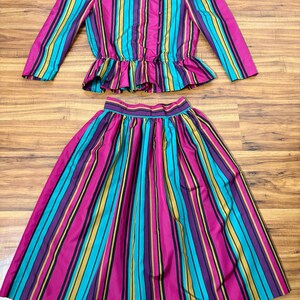 1980s Vintage Striped Peplum Top and Skirt Set image 2