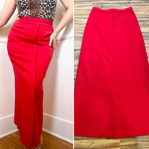 Large 1970's Vintage Red Poly Maxi Skirt