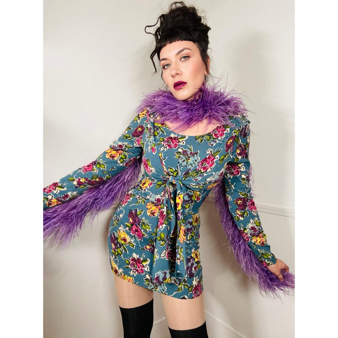 Medium Y2K Vintage Blue Rayon Floral Mini Dress by Betsey Johnson