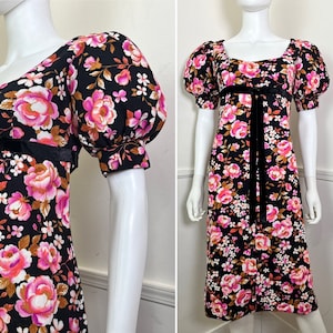 Medium Late 1960's Vintage Floral Babydoll Dress by Quad