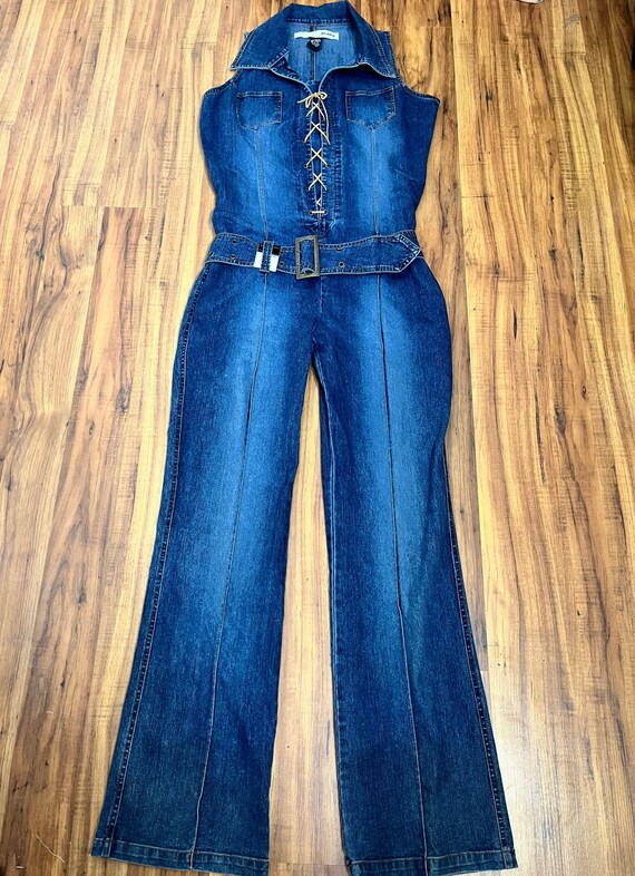 Large Y2K Vintage Denim Corset Front Jumpsuit by … - image 9