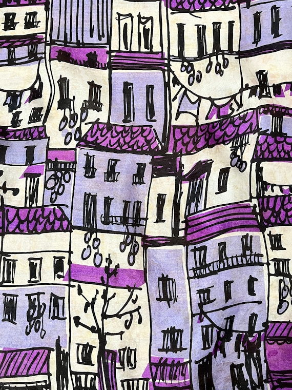 1960s Vintage Purple Silk City Apartments Print S… - image 5