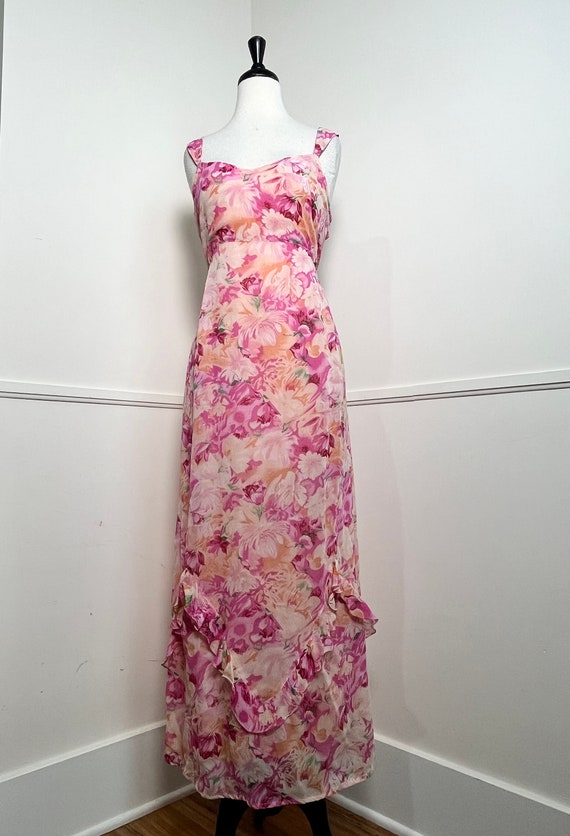 Large 1990's Vintage Pink Rayon Floral Slip Dress… - image 3