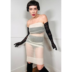 Small to Large Y2K Vintage Sheer Cream Mesh Tube Dress by Plein Sud
