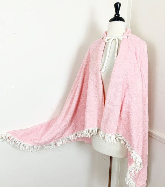 1950's Vintage Pink Terry Cloth Beach Cape with Fr