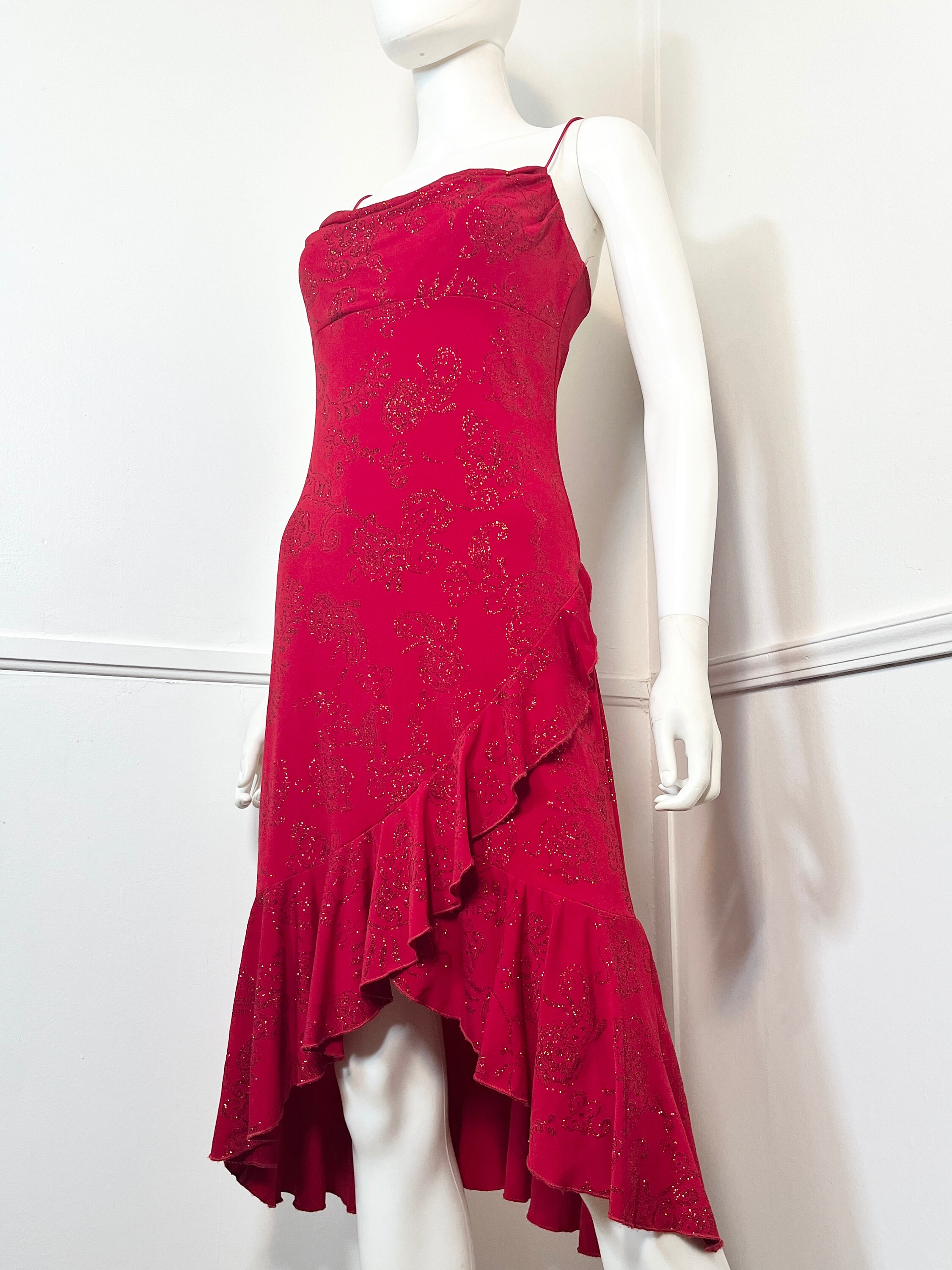 city triangles red dress Medium Y2K Vintage Glitter Prom by Vintage 90s/Y2k City Triangles Sparkling