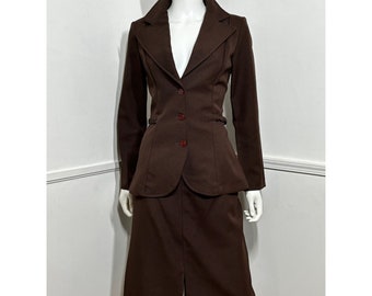 Tailleur jupe marron chocolat vintage des années 1970, moyen à grand