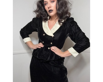 Medium 1980s Vintage Black Velvet Skirt Suit by Lanz