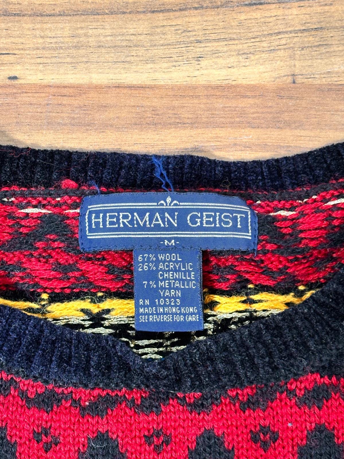 Medium to Large 1990s Vintage Heraldic Intaria Knit Wool Sweater 