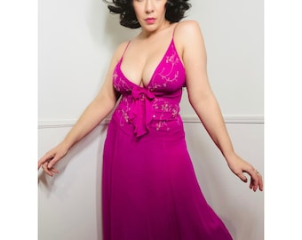 Vestido vintage de seda magenta con cuentas, talla grande 12 Y2K, de BCBG MAX AZRIA