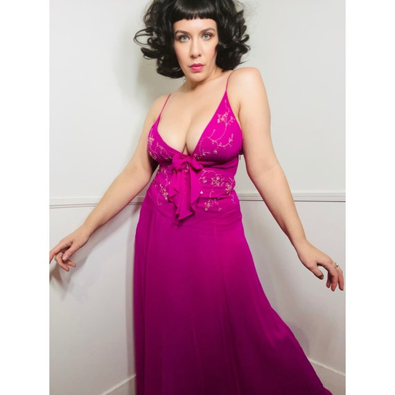 Large Size 12 Y2K Vintage Magenta Silk Beaded Gown by BCBG MAX Large Size 12 Y2K Vintage Magenta Silk Beaded Gown by BCBG MAX