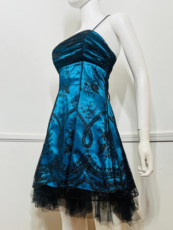 Small Y2K Vintage Peacock Blue and Black Glitter … - image 5