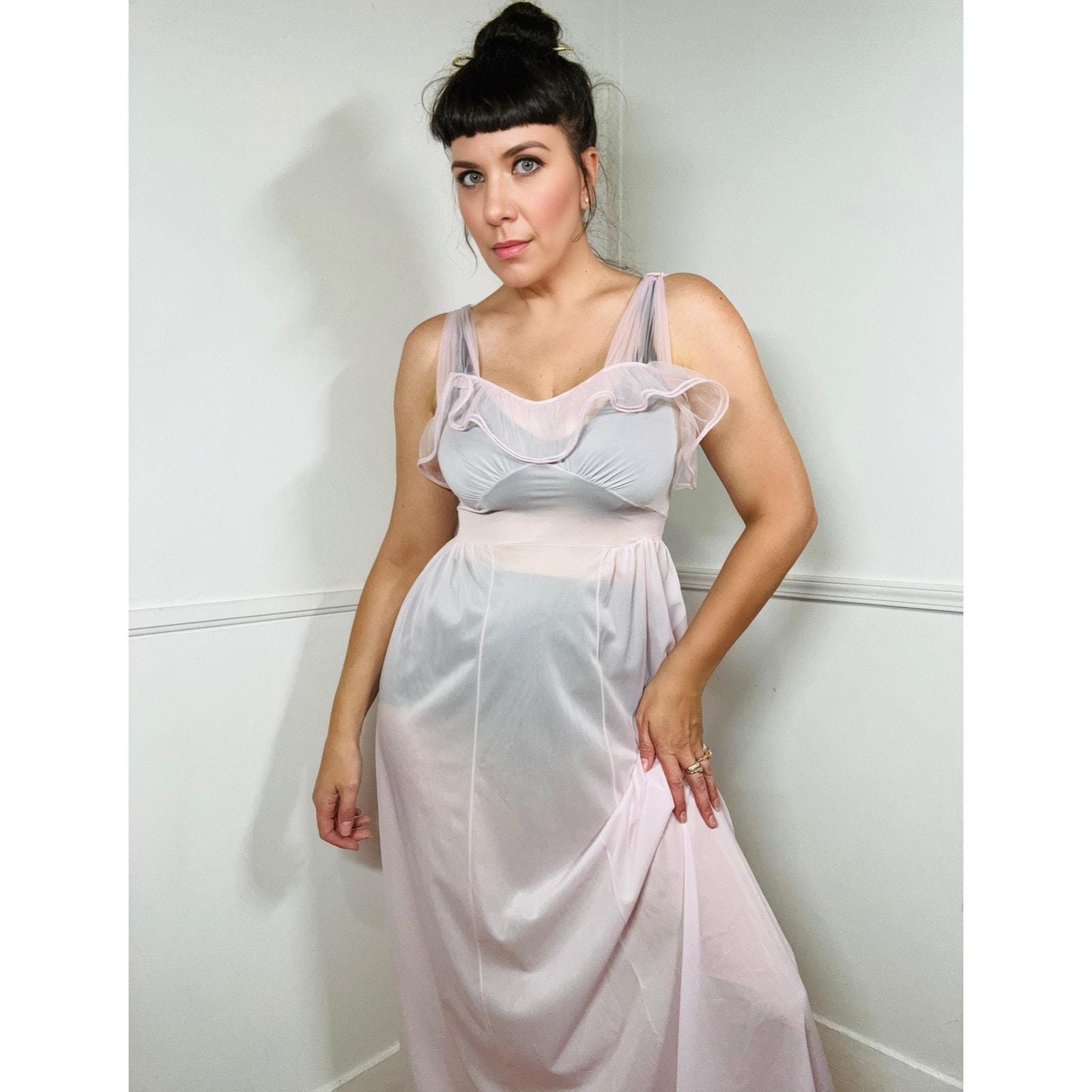 Chemise De Nuit Longue Transparente En Nylon Vintage - Taille 42 - Bleu - Neuf Sans étiquette
