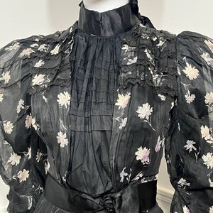 Extra Small 1900s Antique RARE Black Floral Cotton Gown image 3