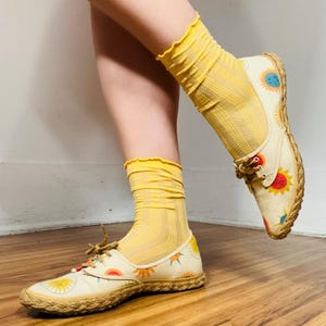 Size 8 1/2N 1960s Vintage Novelty Celestial Print Canvas Espadrilles by Red Ball Footwear