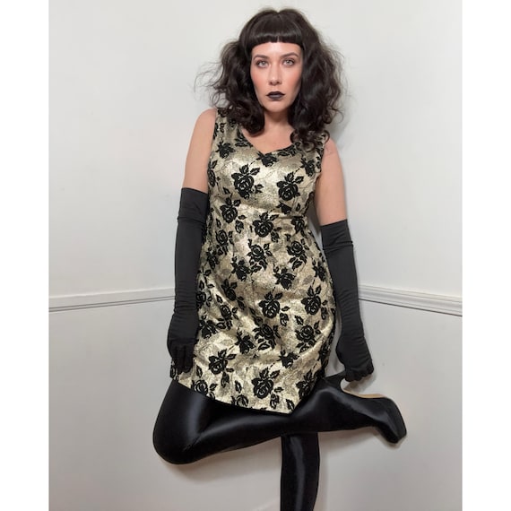 rose gold dress with black tights Extra Large 1960s Vintage and Floral Brocade Mini fb-resort