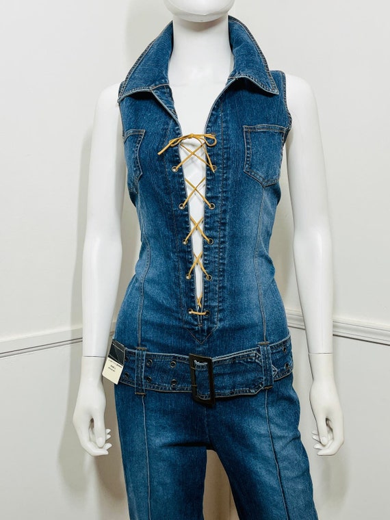 Large Y2K Vintage Denim Corset Front Jumpsuit by … - image 3