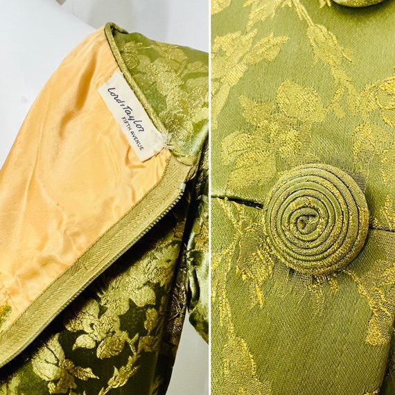 Small 25 Waist Mid Century Vintage Green and Gold Brocade Dress and Jacket Set From Lord Taylor Etsy