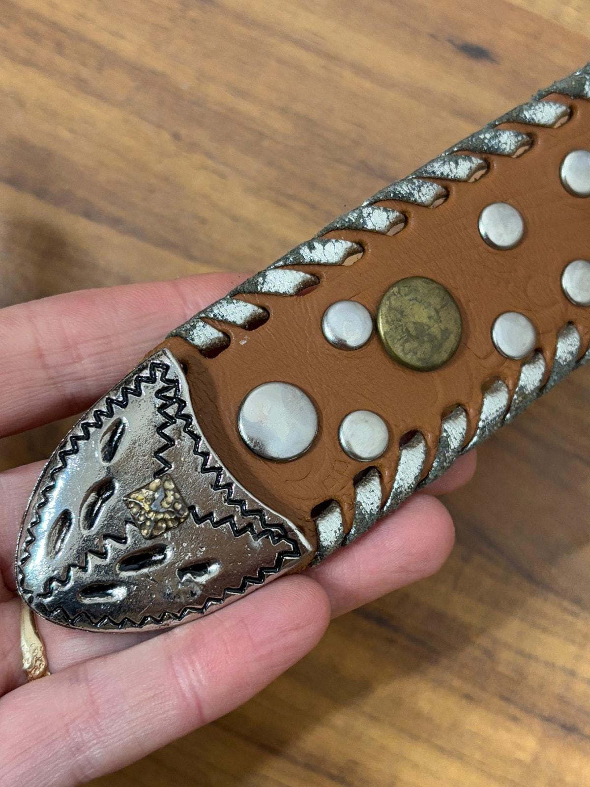 Small to Extra Large Y2K Vintage Brown Leather Studded Belt 