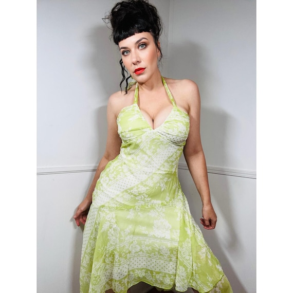 green floral halter dress Green Long Sleeve Beaded Full Length Dress main image 0