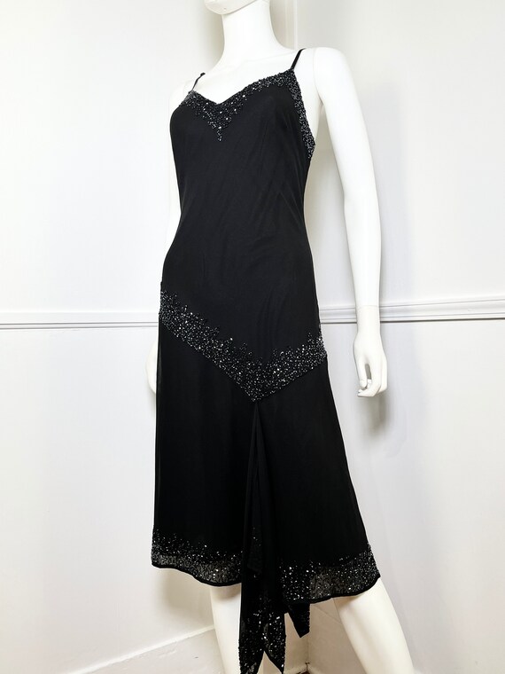 Small Size 6 1990's Vintage Black Beaded Bias Cut… - image 3