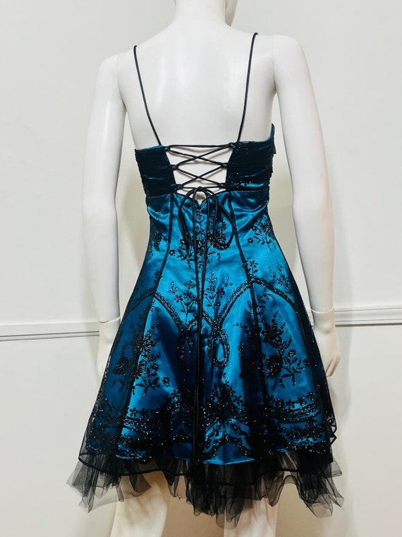 Small Y2K Vintage Peacock Blue and Black Glitter … - image 7