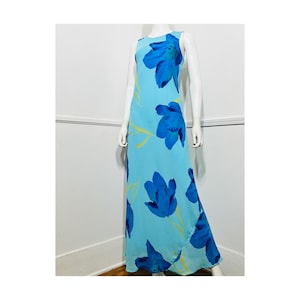 Medium to Large Y2K Vintage Blue Floral Bias Cut Maxi Dress by My Michelle