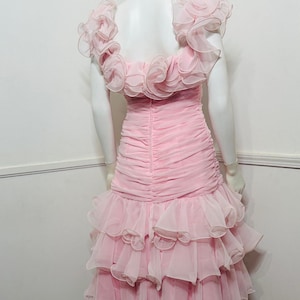 1980s Vintage Ballet Pink Chiffon Ruffle Dress image 14