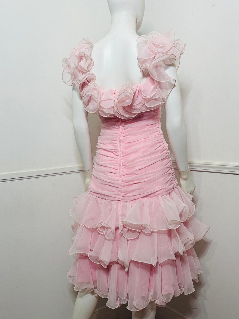 1980s Vintage Ballet Pink Chiffon Ruffle Dress image 14