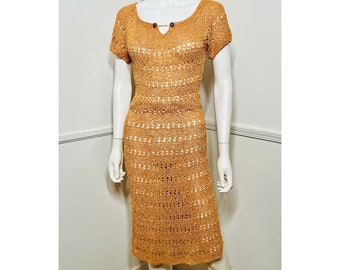 Small to Medium 1940s Vintage Peach Ribbon Knit Dress