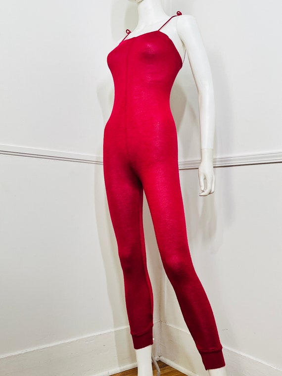 Small 1980s Vintage Raspberry Knit Unitard Dancew… - image 5