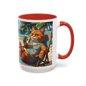 Cartoon Cat Sea Flower Coffee Mug, Cute The Boss Drink Cup, Relaxing Atmosphere, Cat Lover Gift, Kitty Mugs, Cartoon Animal Tea Cup