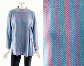 CHEVRON Knit Tee, Thin Knit Long Sleeve Shirt, Abstract Multicolor Shirt, 80s Shirt, 80s,Turtleneck, Raglan Shirt, Abstract Print, Hipster