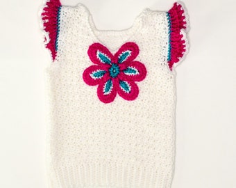 White + Pink Crochet Knit Children's Boho Top