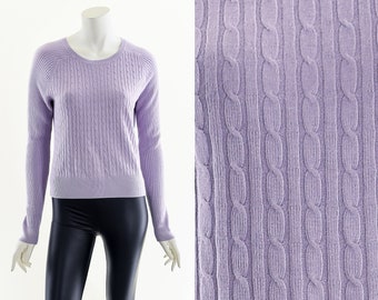 Lavender Cable Knit Sweater, Y2K Cozy Long Sleeve Pullover