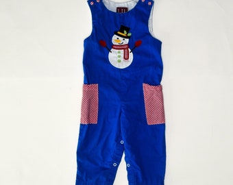 Blue Snowman Embroidered Children's Play Suit