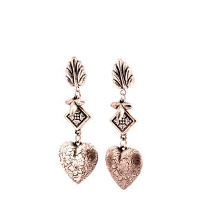 Ornate Heart Cross Earrings, Silver Brighton Dangle Earrings, Vintage Cross Earrings, French Earrings