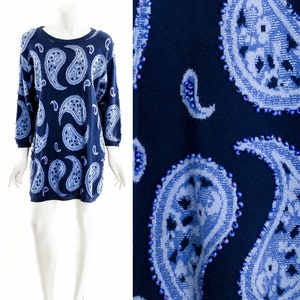 Indigo Paisley Knit Sweater Mini Dress
