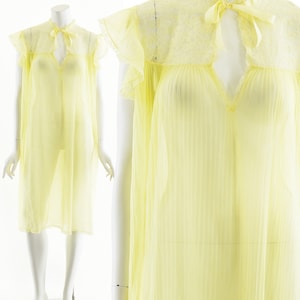 60&#39;s Yellow Pleated Lingerie Slip Dress