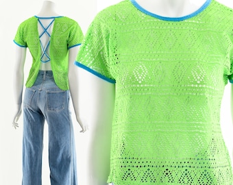 Neon Green Net Open Back Top Y2K 00's