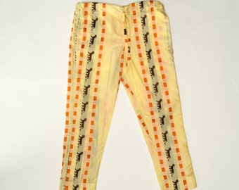 Yellow Cotton Bohemian Woven Lion Pants Unisex Youth