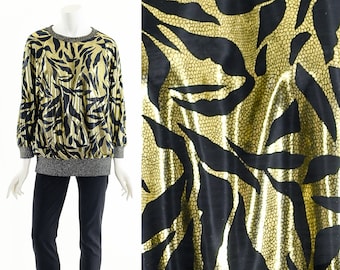 Golden Tiger Tunic Blouse,Shiny Metallic Gold Blouse,Animal Print Blouse,Gold Zebra Print Top,Stretchy 80s Blouse,80s Party Looks,Snakeskin