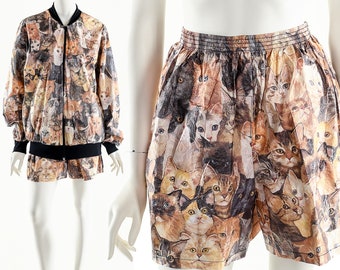 Bedårande kattshorts, vintage kattshorts, unisex shorts med katttryck, vintage Tyvek-shorts med kattungetryck, kattfanatikershorts, present till kattälskare