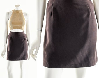Brown High Waist Skirt,Vintage Bronze Pencil Skirt,Deadstock Vintage Skirt,High Waist Silk Skirt,Fitted Mini Skirt,90s Pocket Skirt