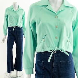 Mint Green Cropped Jacket, Vintage Crop Top, Button Up Crop Top,Vintage Cropped Jacket, Vintage Giggles Jacket,60s 70s Cropped Jacket, image 1