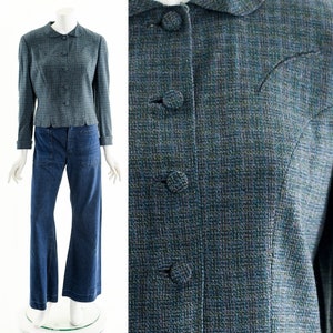 Jaren 50 groenblauwe tweed cropped jas