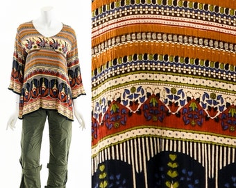 Block Print Bohemian Rayon Crinkle Gauze Blouse