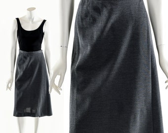 GRAY MINIMALIST Skirt,60s Wrap Skirt,Charcoal Gray Knit Skirt,A Line Skirt,Vintage Classic Skirt,Feminine Skirt,Iconic Design Skirt,Medium,L