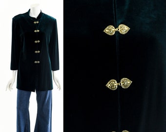 Dark Green Velvet Duster Jacket 90s