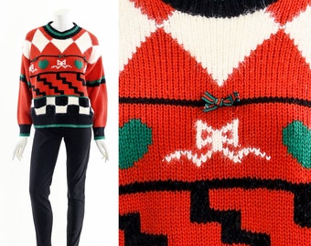 Ugly Christmas Sweater,Bow Tie Xmas Sweater,Graphic Geometric Sweater,Tacky Christmas Sweatshirt,Festive Holiday Jumper,Bow Ornaments Gift